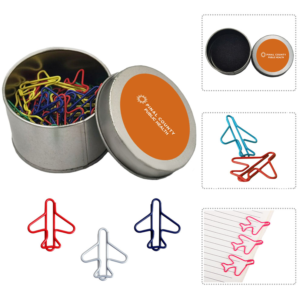 Airplane Binder Clips Paper Clips in Tin Container,Stationery & Office