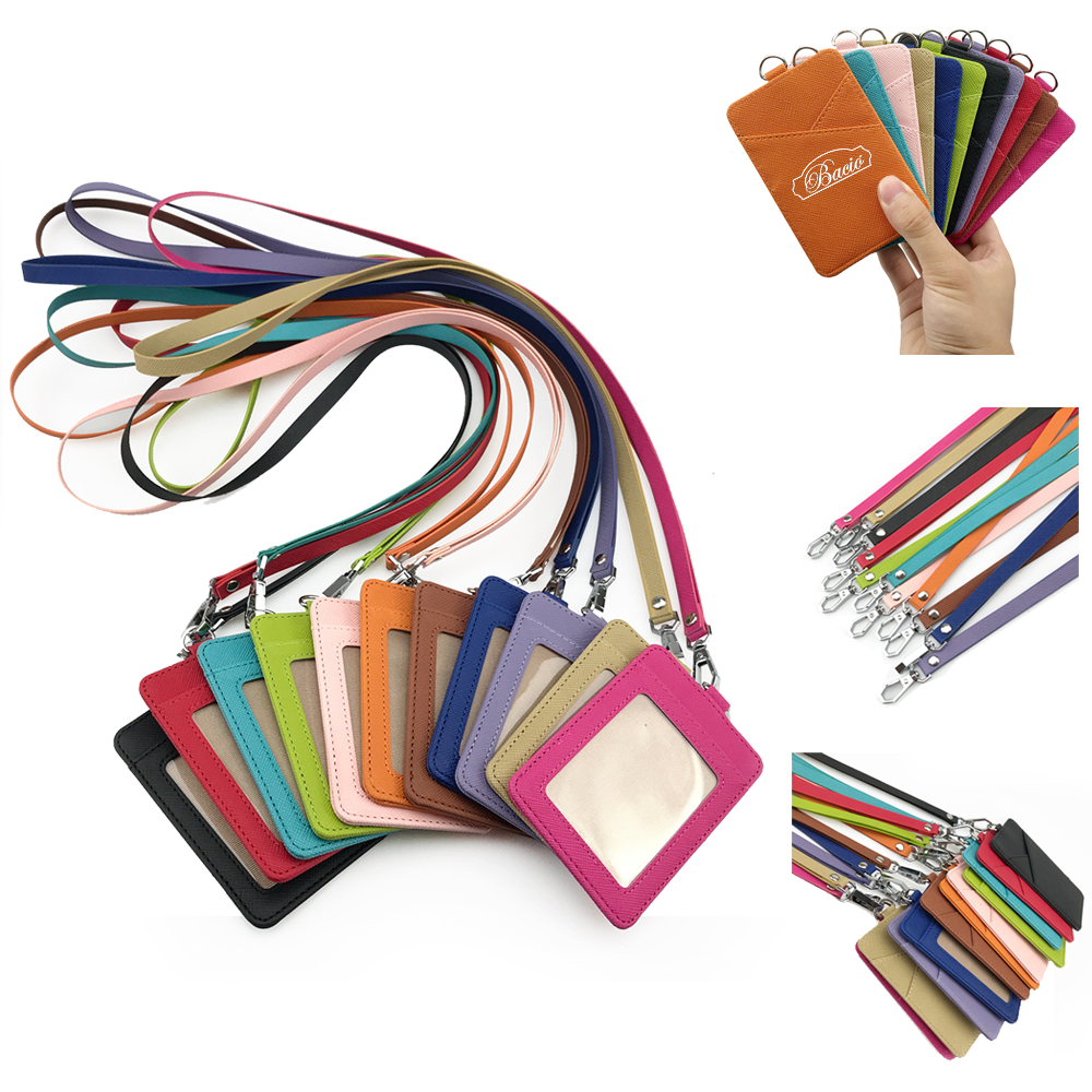 PU ID Card Badge Holder With Neck Lanyard,Stationery & Office
