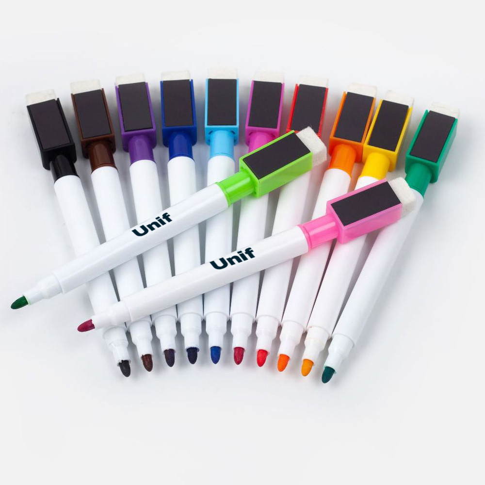 Dryerase colored whiteboard markers with cap and eraser
