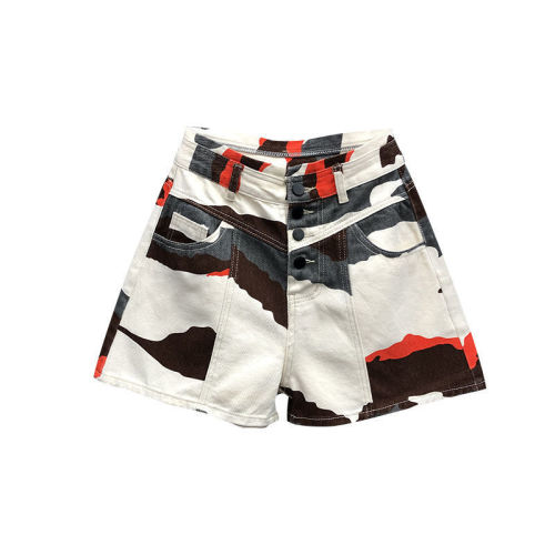 Printed cuffed holes and sexy printed jeans shorts