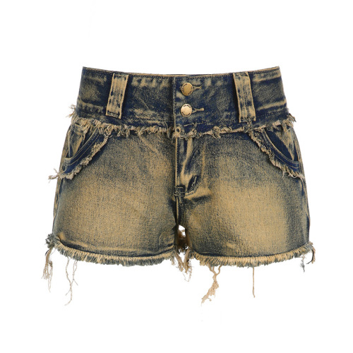 European and American Summer New Cross border High Waist Ragged Denim Shorts