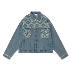 American retro denim lapel casual top trend versatile work jacket