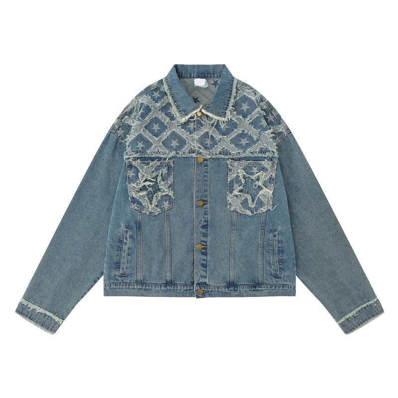 American retro denim lapel casual top trend versatile work jacket