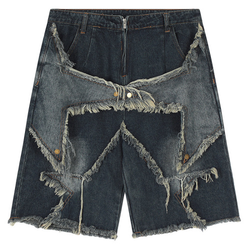 European and American Summer New Cross border High Waist Ragged Denim Shorts