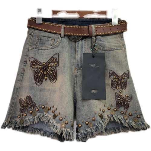 Printed cuffed holes and sexy printed jeans shorts