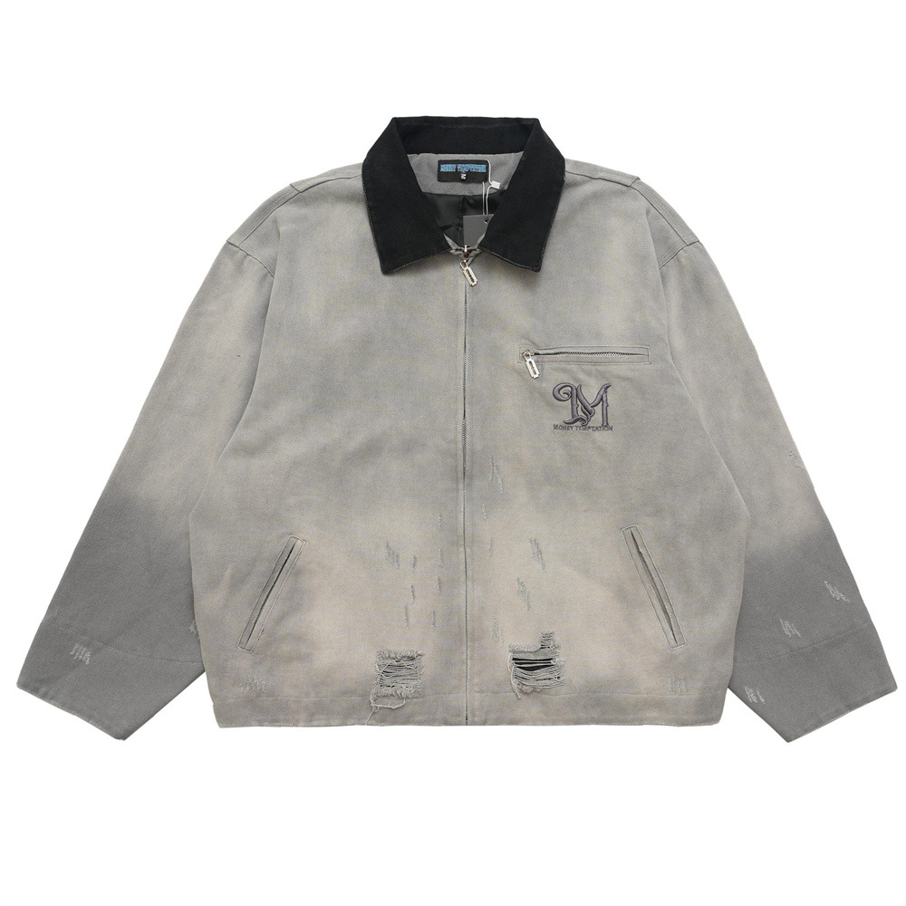 Worn hole spray monkey denim jacket