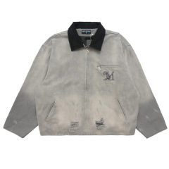 Worn hole spray monkey denim jacket