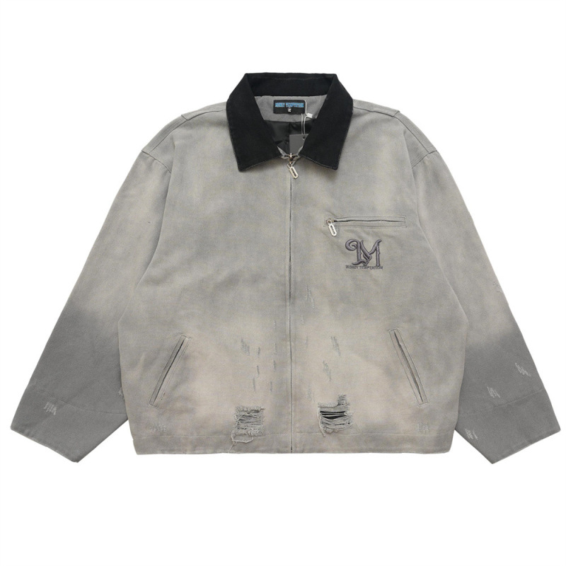 Worn hole spray monkey denim jacket
