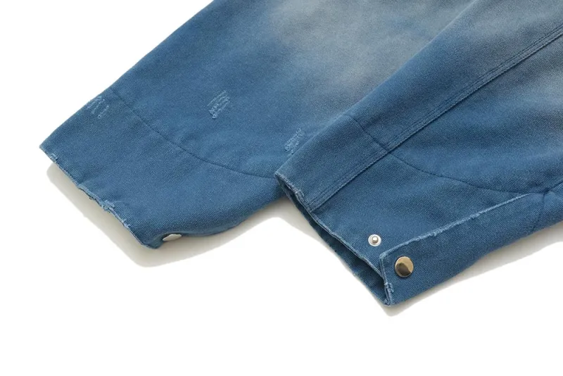Worn hole spray monkey denim jacket