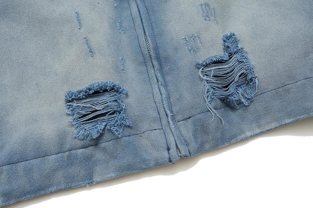 Worn hole spray monkey denim jacket