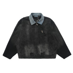 Worn hole spray monkey denim jacket