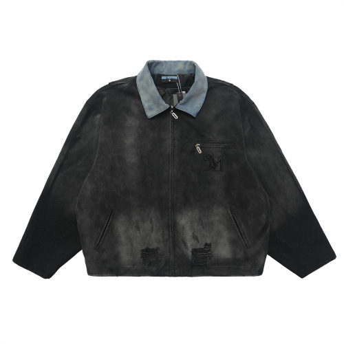 Worn hole spray monkey denim jacket