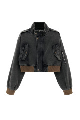 Worn hole spray monkey denim jacket