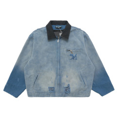 Worn hole spray monkey denim jacket
