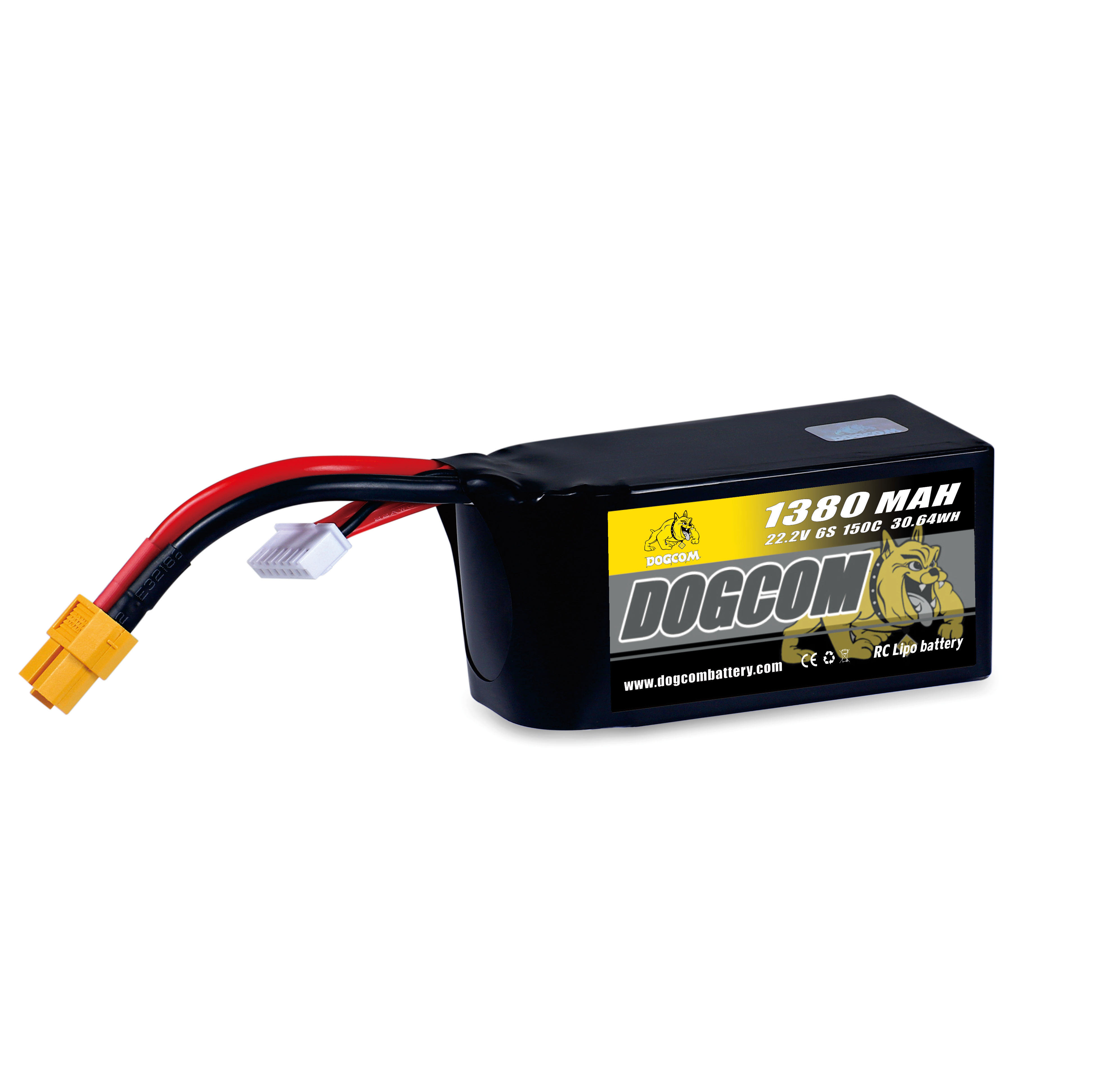 DOGCOM 1380mAh 150C 6S 22.2V FPV Quad Lipo battery with XT60 plug