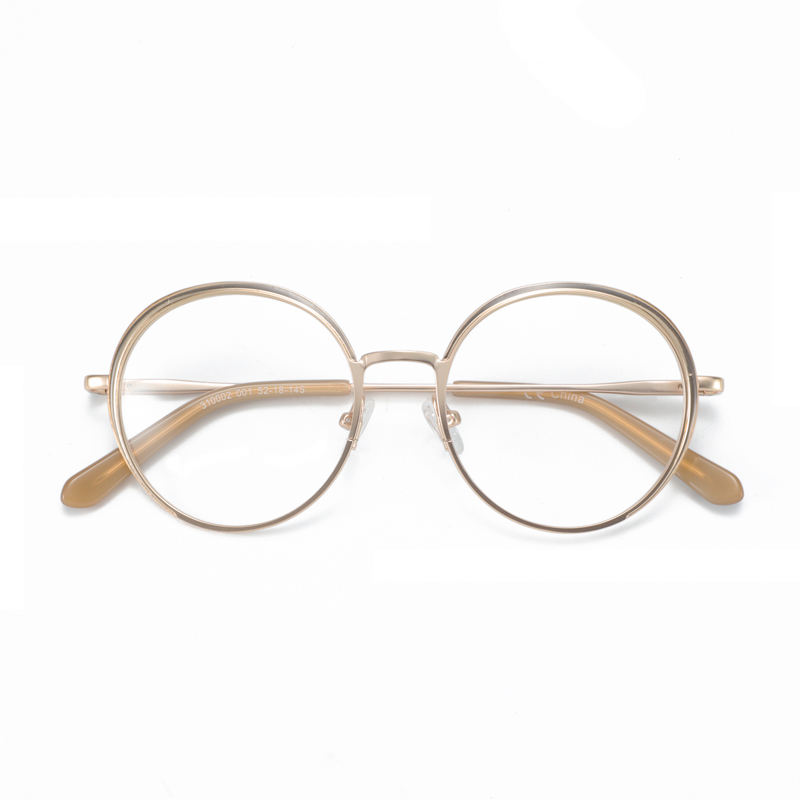 Vintage Round Acetate Metal Glasses Frames Women Designer Clear Lens Glasses Optical Myopic Prescription Eyeglasses
