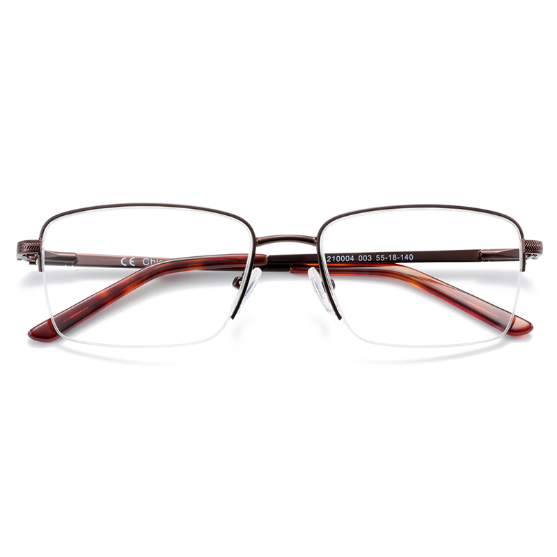 Quadrated and half rim style resin lenses men metal optical frames eyeglasses
