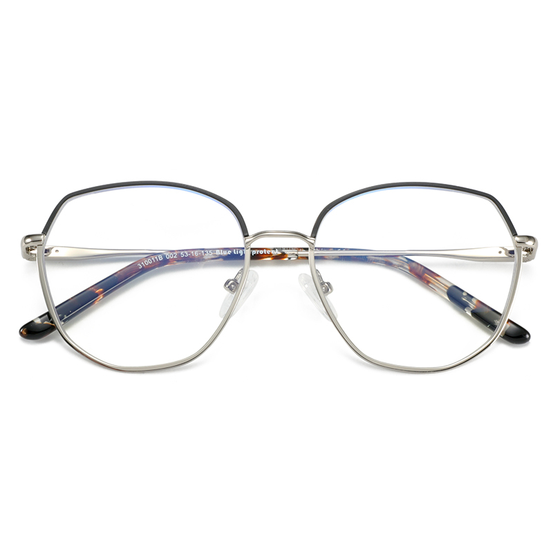 Geometric fashion style blue light proof metal glasses for women