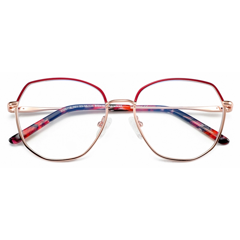 Geometric fashion style blue light proof metal glasses for women