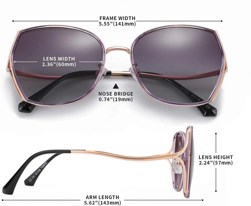 Hot Selling Women UV400 Protection Polarized Sunglasses for Travel Metal Big Frame Shades