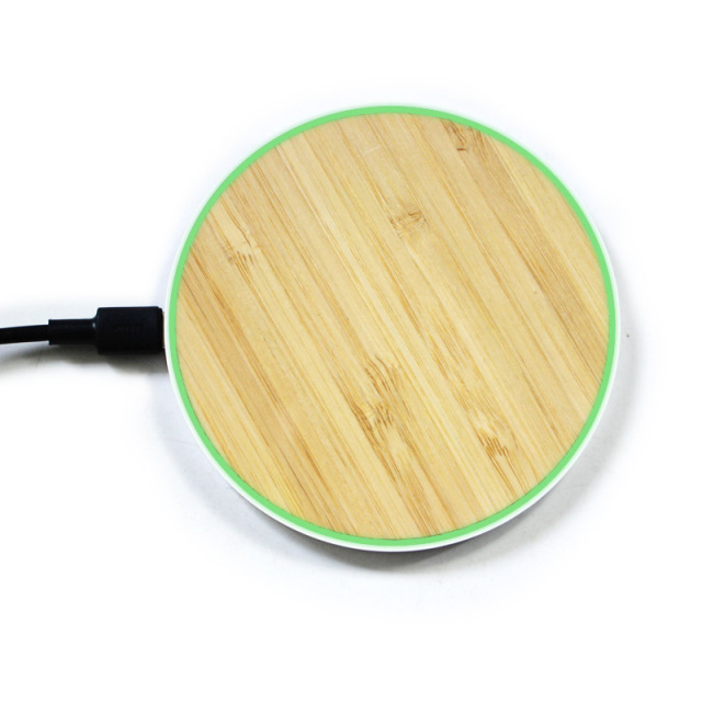 Round Bamboo with Metal Edge Wireless Charger