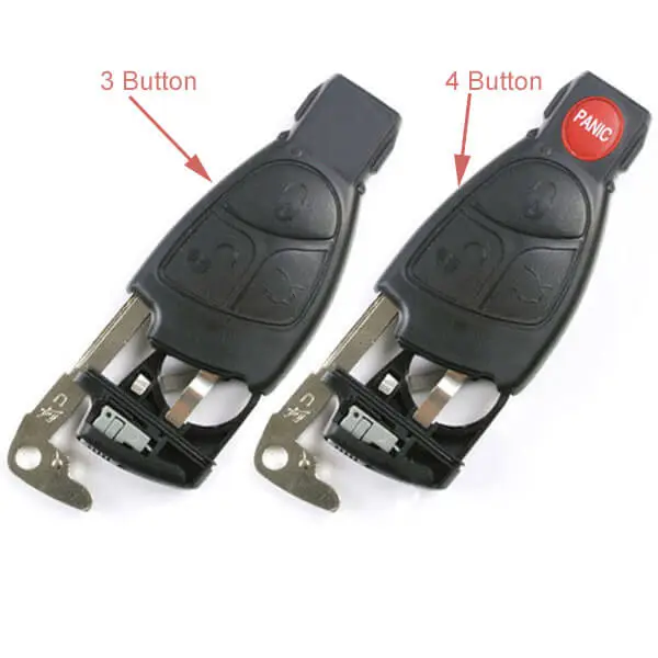 2005-2008 Mercedes Black Remote Shell 3/ 4 Buttons with Insert Blade &amp; Battery Tray for Benz Smart Key Repair