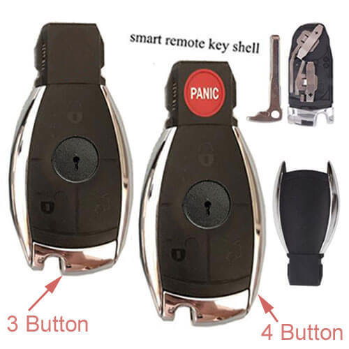 2006-2011 Mercedes ML350 Silver Remote Shell 3/ 4 Buttons with Insert Blade &amp; Battery Tray for Benz Smart Key Repair