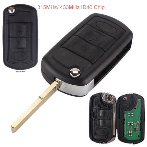 LandRover Discovery 3 Flip Remote Key 3 Buttons 315MHz/ 433MHz ID46 Chip with 38# HU101 Uncut Blade