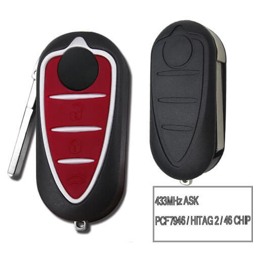 Alfa Romeo Delphi BSI Flip Key 3 Button 433MHz with PCF7946 / HITAG2-46 Chip