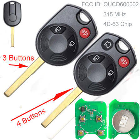 Remote Key FOB 315MHz. 4D63 Chip for Ford C-Max Escape Focus Transit -OUCD600002.