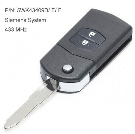 Mazda Flip Remote Key Fob 433MHz 2 Buttons for Part # 5WK43409D