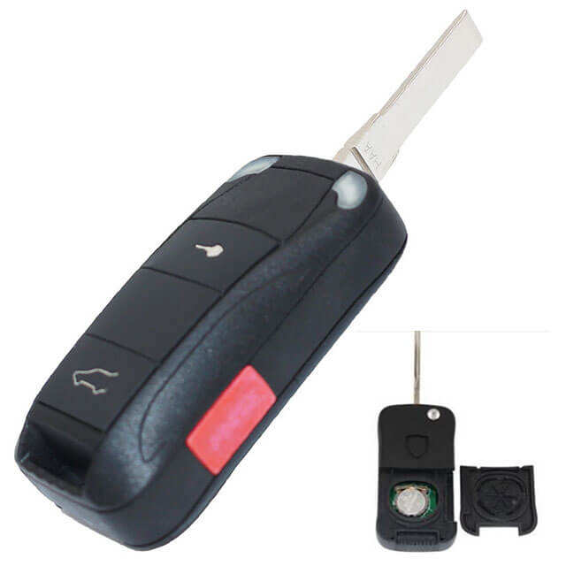 Flip Key Remote Key Control Fob 2+1 (Panic) Buttons for Pors*che Cayenne 2004-2009 With Uncut blade