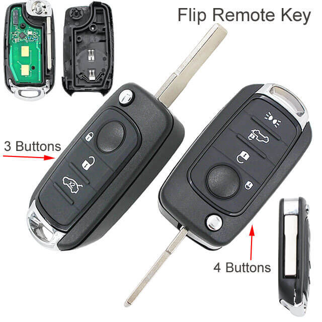 Folding Remote Key 433MHz 4A Chip 3/ 4 Button with SIP22 Blade For Fiat 500 500X TIPO