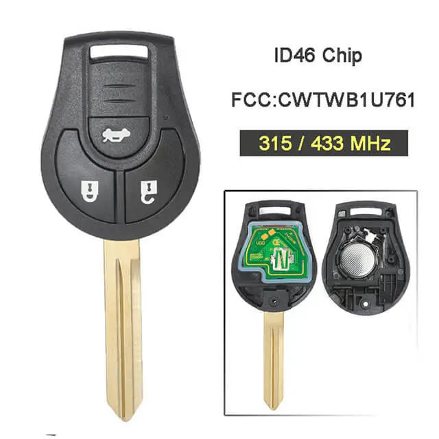 Nissa*n Micra Remote Key 315/433MHz ID46 3 Buttons Fob Note Juke -CWTWB1U761