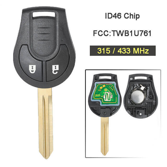 Nissa*n Micra K14 Remote Key 315/433MHz ID46 2 Buttons Fob -TWB1U761