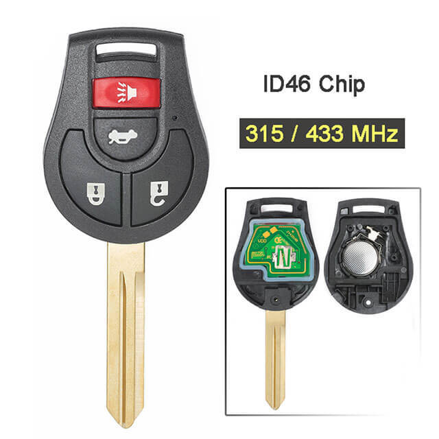 Nissa*n Rogue Remote Key 315/433MHz ID46 4 Buttons Fob for Qashqai Sunny Sylphy Tiida X-Trail -CWTWB1U751
