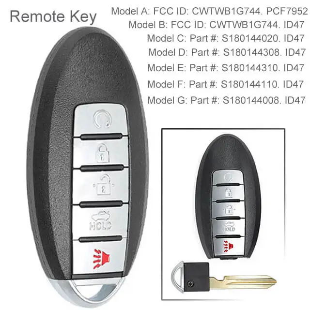 Nissa*n Smart Remote Key Fob 434MHz 5 Buttons -S180144020/ S180144308/ S180144310/ S180144310/ S180144008/ CWTWBIG744