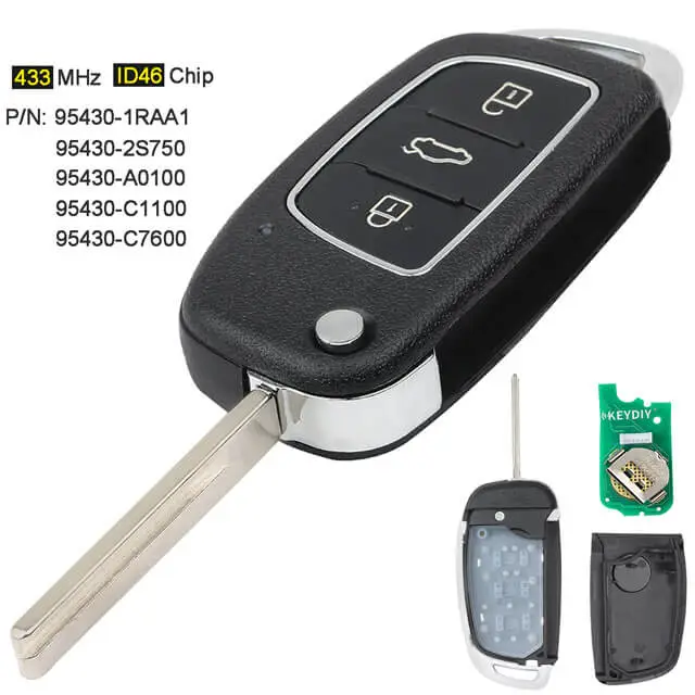 2013-2017 Euro Market Hyunda*i Flip Key Remote Set 433MHz 3 Buttons Fob -95430-1RAA1/ 2S750/ A0100/ C1100/ C7600