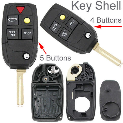 2000-2005 Volvo Flip Key Remote Shell 4/ 5 Button for S40 S60 S70 S80 S90 V40 V70 V90 XC70 XC90