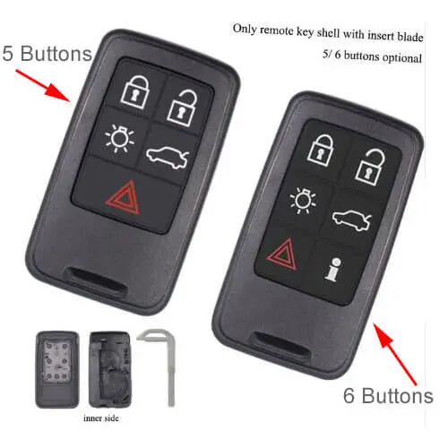 2010-2015 Volvo Smart Key Remote Shell 5/6 Buttons with Emergency Blade for S60 S80 V60 XC60 XC70