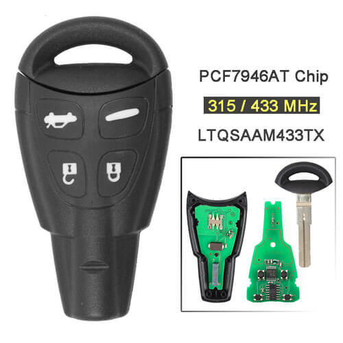 SAAB 9-3 9-5 Smart Key Remote 315/ 433MHz 4 Button Fob with Emergency Blade Uncut -LTQSAAM433TX