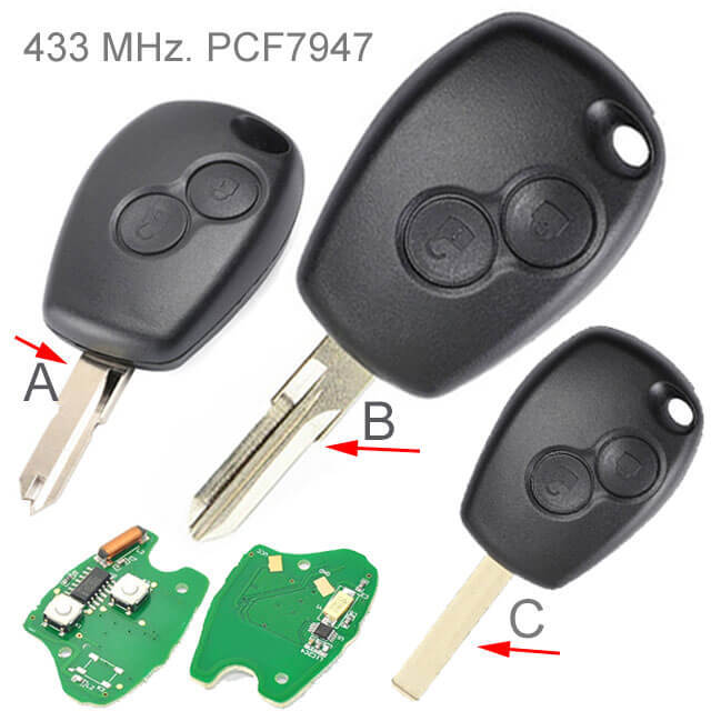 Renaul*t Clio Remote Key 433MHz 2 Button with PCF7947 Chip