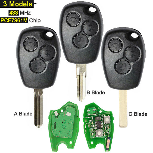 Renaul*t Remote Key Fob 433MHz 3 Button with PCF7961M Chip
