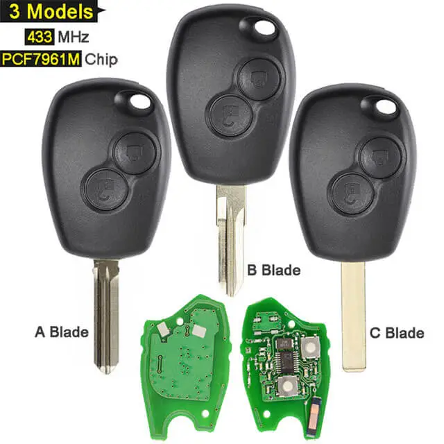 Renaul*t Remote Key Fob 433MHz 2 Button with PCF7961M Chip