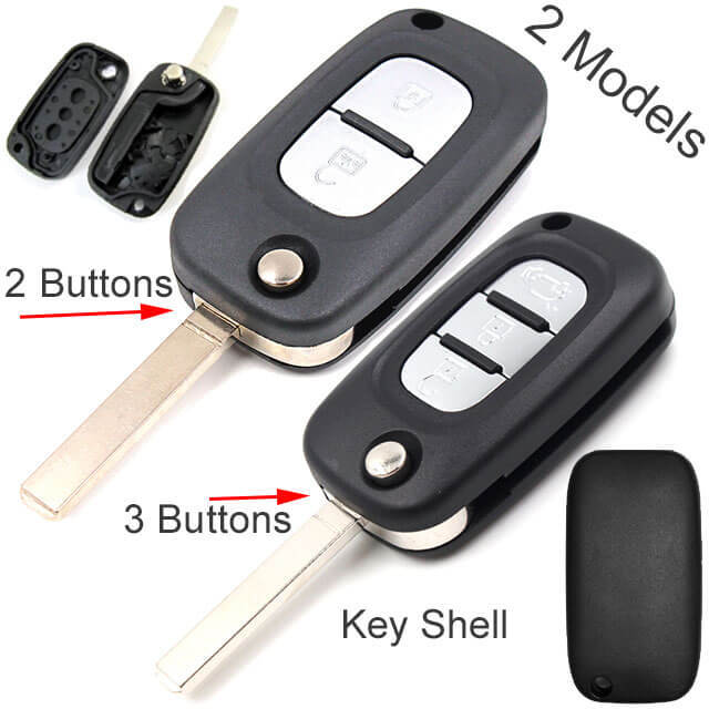 Flip Key Remote Shell 2/ 3 Buttons with VA2 Folding Blade for Renaul*t Fluence Clio Megane Kangoo Modus