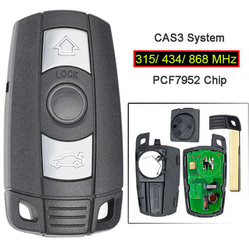 BMW CAS3 Keyless-go Remote Key 315MHz/ 434MHz/ 868MHz 3 Button Fob for 3 5 Series X5 X6