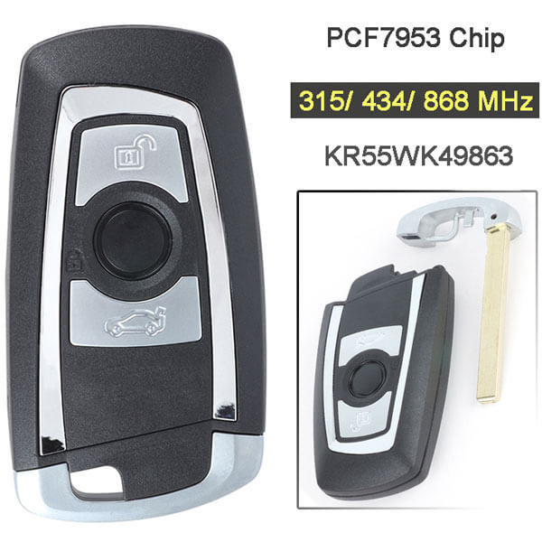 BMW CAS4+ FEM Smart Remote Key 315/ 434/ 868 MHz 3 Button Fob -KR55WK49863