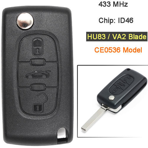 Peugeo*t  Flip Remote Key 433MHz 3 Buttons CE0536 Model for 307 Up to 20110416