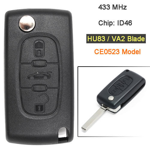 Peugeo*t  Flip Remote Key 433MHz 3 Buttons CE0523 Model for 207 308 408
