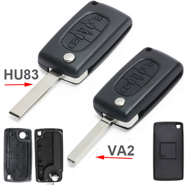 Peugeo*t Citroe*n Flip Remote Key Shell 3 Buttons -No Battery Holder